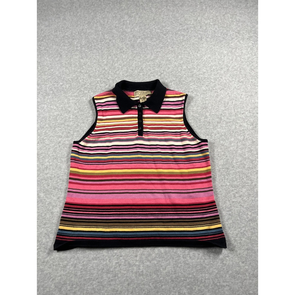 VTG Jones New York Polo Womens L Pink Striped 90s Retro Statement Maximalist